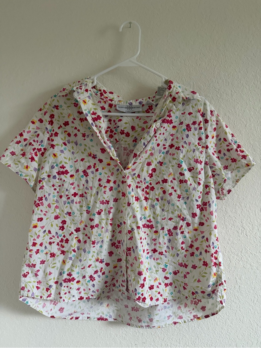 Marisa Christina White Short-Sleeve Floral Button Blouse